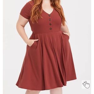 TORRID BRICK RED RIB BUTTON DOWN SKATER DRESS SIZE 2 NWT